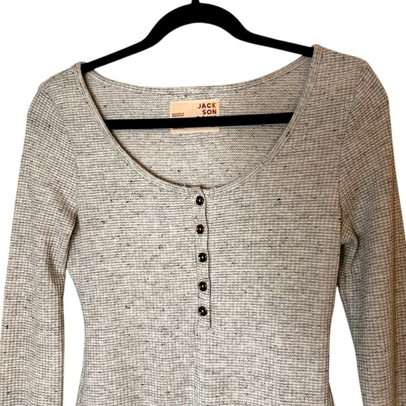 Jackson Rowe "Chase" Bodysuit (Grey) Waffle Knit Long Sleeve Bodysuit- Small - Picture 4 of 10